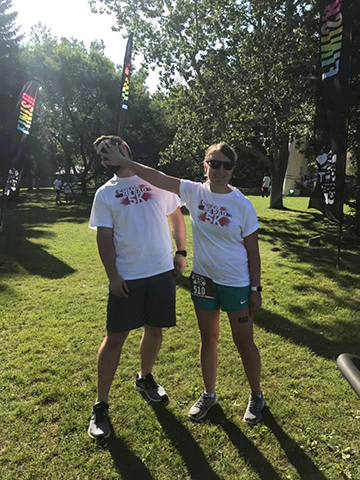 Lindsay and I at Colour Me Rad. She enjoyed covering me in chalk a little too much!